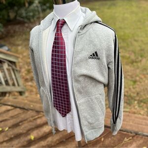 NEW adidas Essentials Tracksuit Mens M Gray Authentic 2 Pc Set Hoodie Fleece Swe